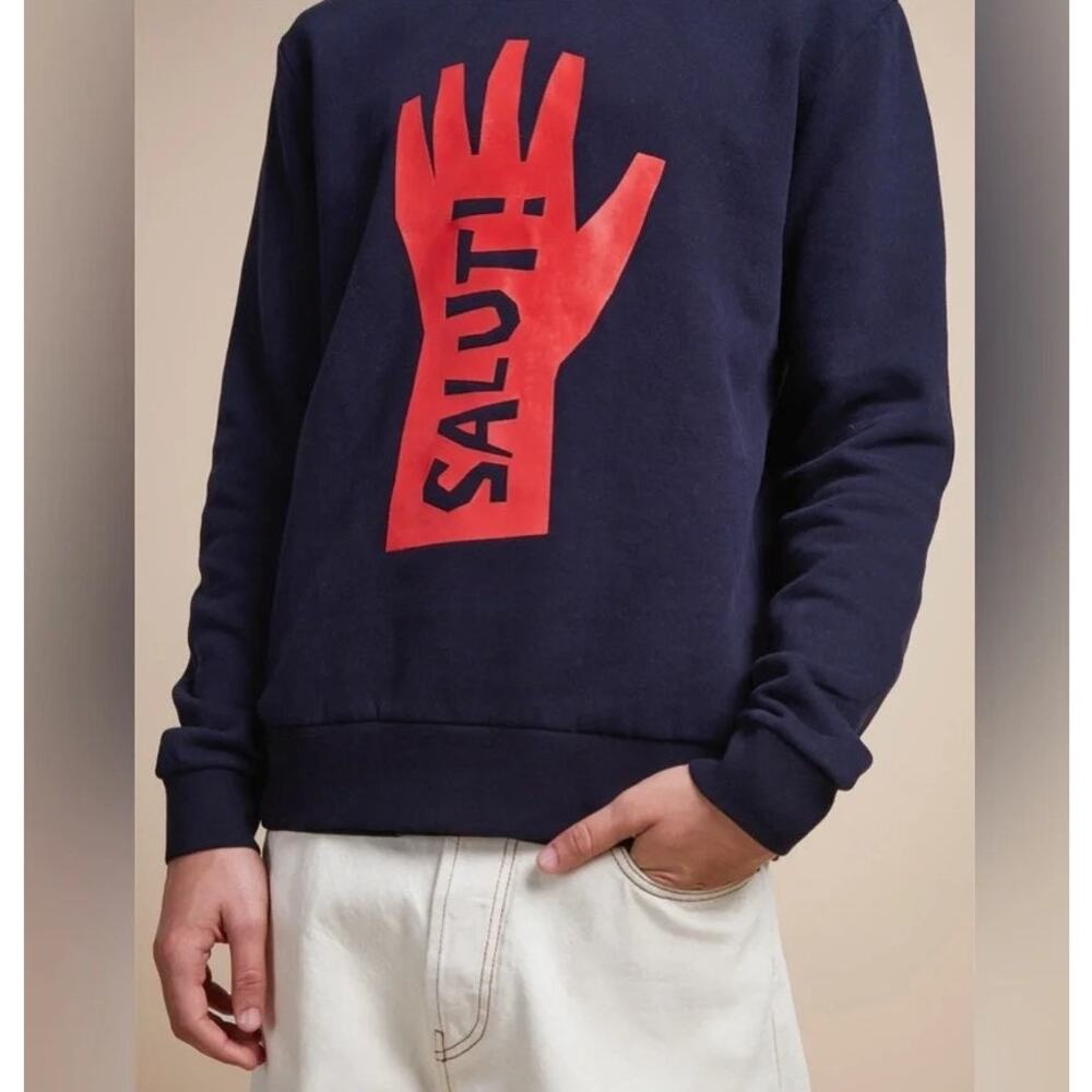 French Connection Mens Salut! Graphic CrewNeck Sweatshirt XL Blue Streetwear